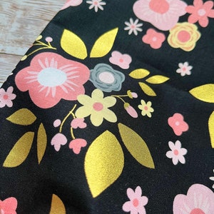 100% cotton fabric Riley Blake A Little Bit of Sparkle metallic gold floral black sewing patchwork epp fat quarter or metre image 3