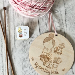 Crafting / knitting nook wooden disc sign double sided image 4