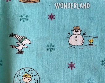 100% cotton fabric bright blue snoopy and friends Christmas  sewing patchwork epp- fat quarter or metre