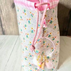 Knitting project bag / Tilda floral stripe sock sweater large drawstring knitting / crochet project bag image 6