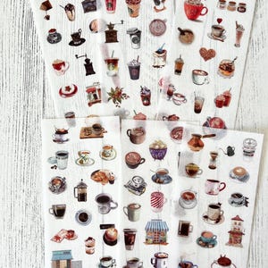 Café, café glacé, frappe, tasse, boisson, 6 feuilles, autocollants, journal, journalisation, scrapbook, voyageurs, carnet