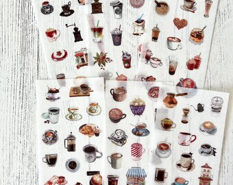 Coffee Shop Stickers: Journaling Scrapbook Stickers (6 Sheets)