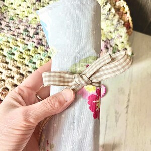 Crochet hook storage roll blue floral rose image 4