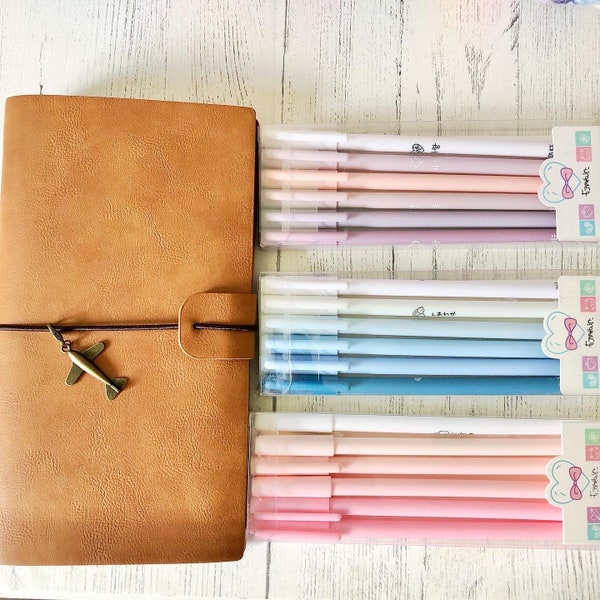 Pack of 6 (black) fine-liners journaling handwriting school work pens (pink, blue or purple set)