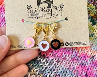 Set of 3 love heart stitch markers/progress keepers / travellers notebook charms