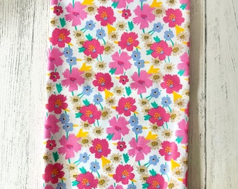 100% cotton poplin fabric summery bright pink floral sewing patchwork epp- fat quarter or metre
