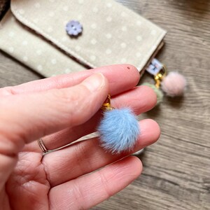 Set of 4 fluffy pastel pompom progress keepers / crochet / knitting stitch marker / progress keeper image 4