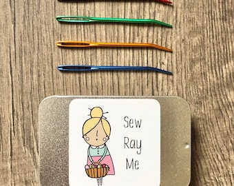 Yarn darning needles x 2 knitting / crochet in storage tin
