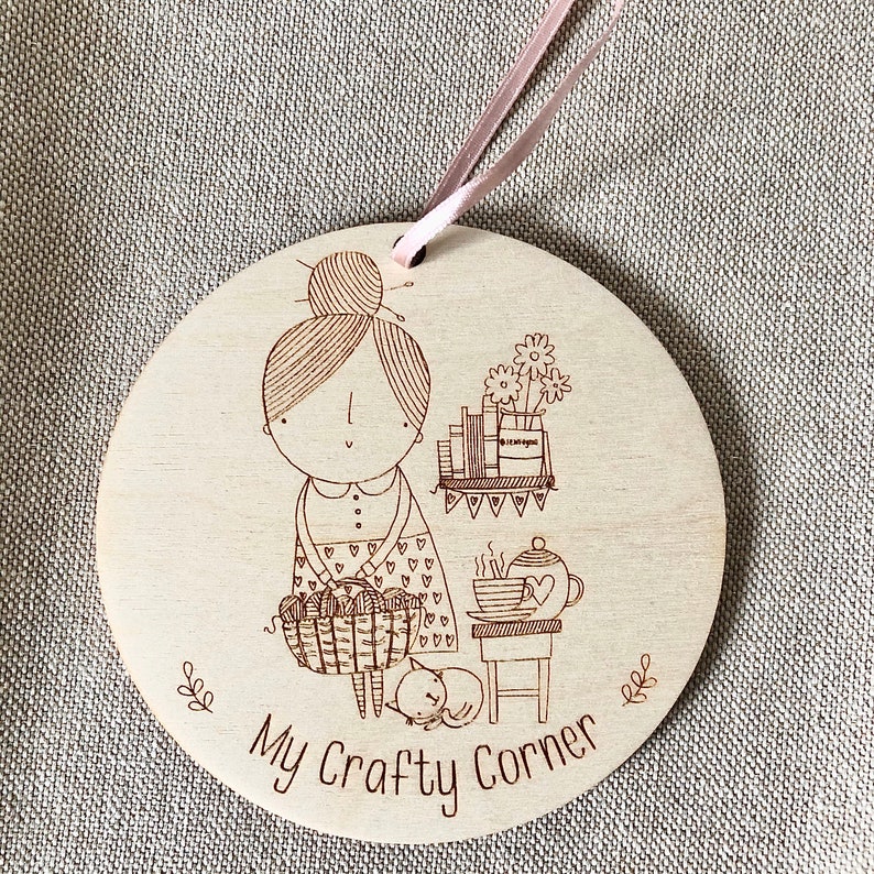 Crafting / knitting nook wooden disc sign double sided image 2