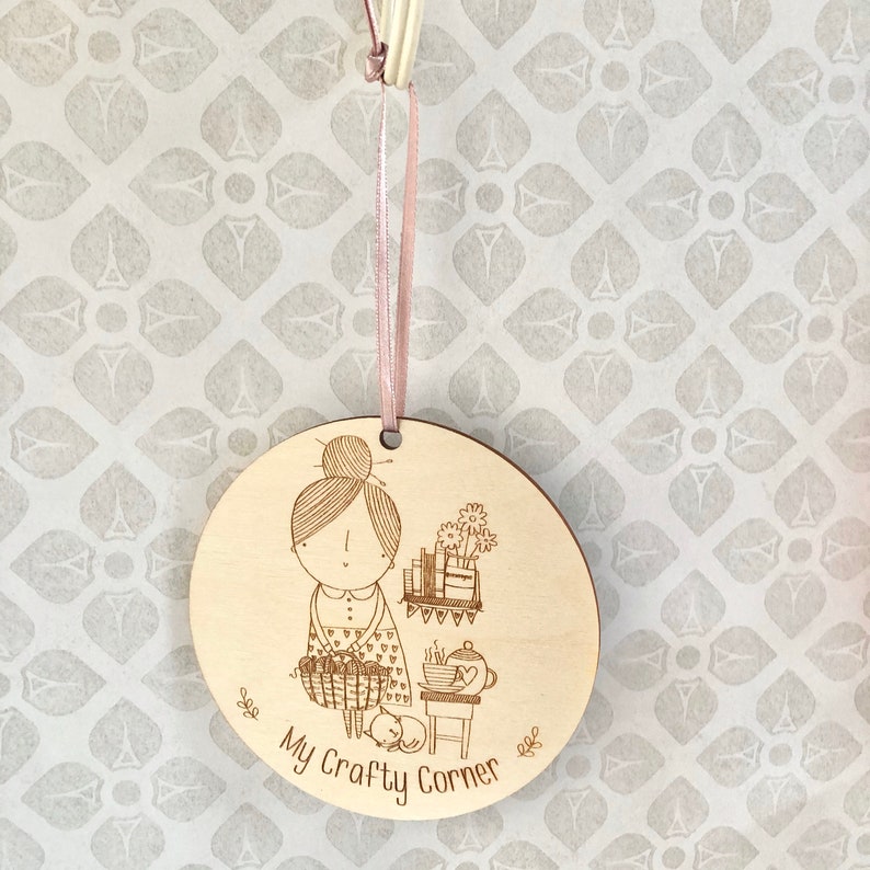 Crafting / knitting nook wooden disc sign double sided image 6