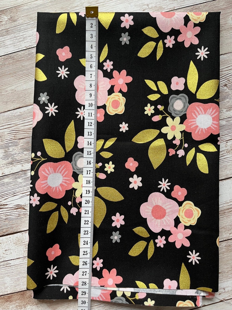 100% cotton fabric Riley Blake A Little Bit of Sparkle metallic gold floral black sewing patchwork epp fat quarter or metre image 2