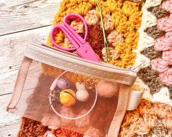 Set of 2 pink mesh see through zip mini storage wallet sewing knitting make up notions
