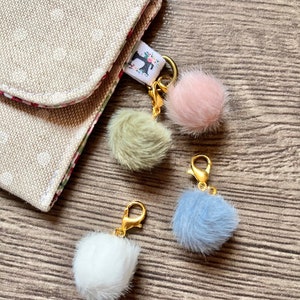 Set of 4 fluffy pastel pompom progress keepers / crochet / knitting stitch marker / progress keeper image 2