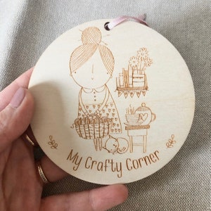 Crafting / knitting nook wooden disc sign double sided image 5