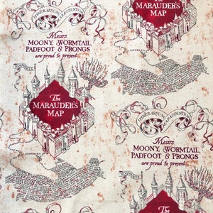 HARRY POTTER MARAUDERS MAP FABRIC - 100% Cotton - Cream & Wine (93/4-06)