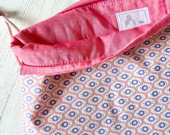 Sac de projet de tricot / lilas pull chaussette floral Tilda grand tricot à cordon / sac de projet au crochet