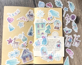 Christmas winter journal stickers cute hygge cosy home wildlife winter stickers journaling scrapbook travellers notebook