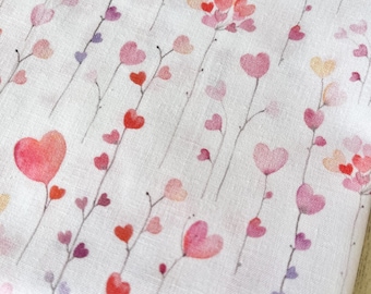 100% cotton fabric pink love heart flowers - fat quarter or metre epp hexies  - extra wide