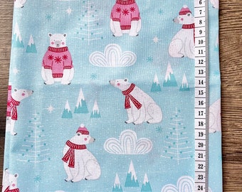 Tissu 100 % coton Noël hiver ours polaire pull pull écharpe bonnet tricot couture patchwork epp - gros quart ou mètre - extra large