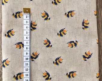 fat quarter or metre 100% linen look natural  bees fabric sewing home furnishings - extra wide