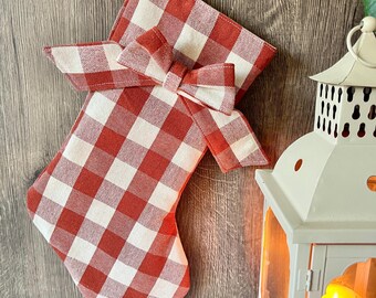 Handmade heirloom Christmas stocking - terracotta gingham check country classic