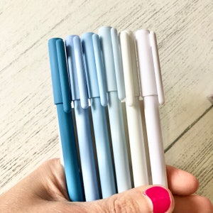 Pack of 6 black fine-liners journaling handwriting school work pens pink, blue or purple set blue