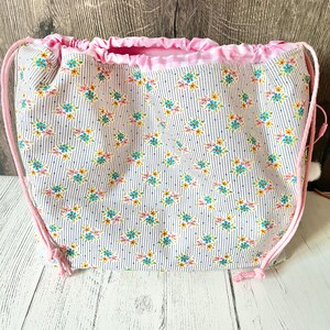 Knitting project bag / Tilda floral stripe sock sweater large drawstring knitting / crochet project bag image 8