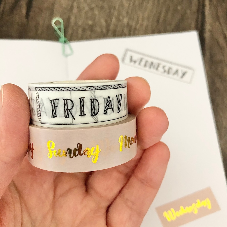 10 metres Washi tape metallic gold days of the week