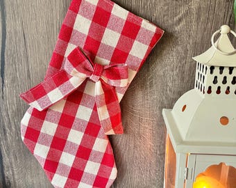 Handmade heirloom Christmas stocking - red metallic gold gingham country classic