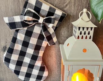 Handmade heirloom Christmas stocking - black gingham check country classic