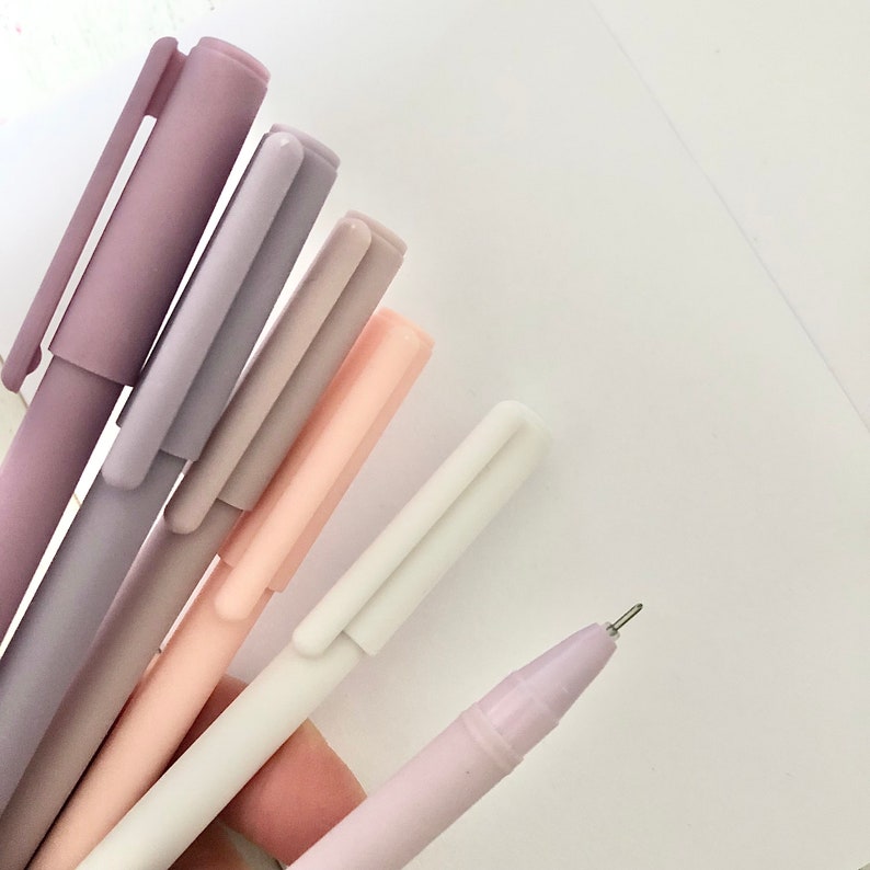 Pack of 6 black fine-liners journaling handwriting school work pens pink, blue or purple set purple