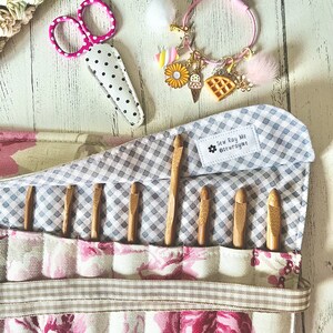 Crochet hook storage roll neutral rose image 3