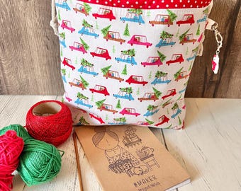 Christmas Car Knitting Project Bag, Crochet Notion Storage