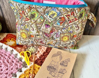 Tarot cards deck Halloween zip case / knitting project bag / crochet / sewing / storage / notions pouch