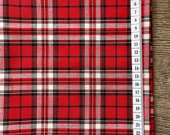 100 % coton Tissu écossais de Noël tartan rouge or métallique - gros quart ou mètre