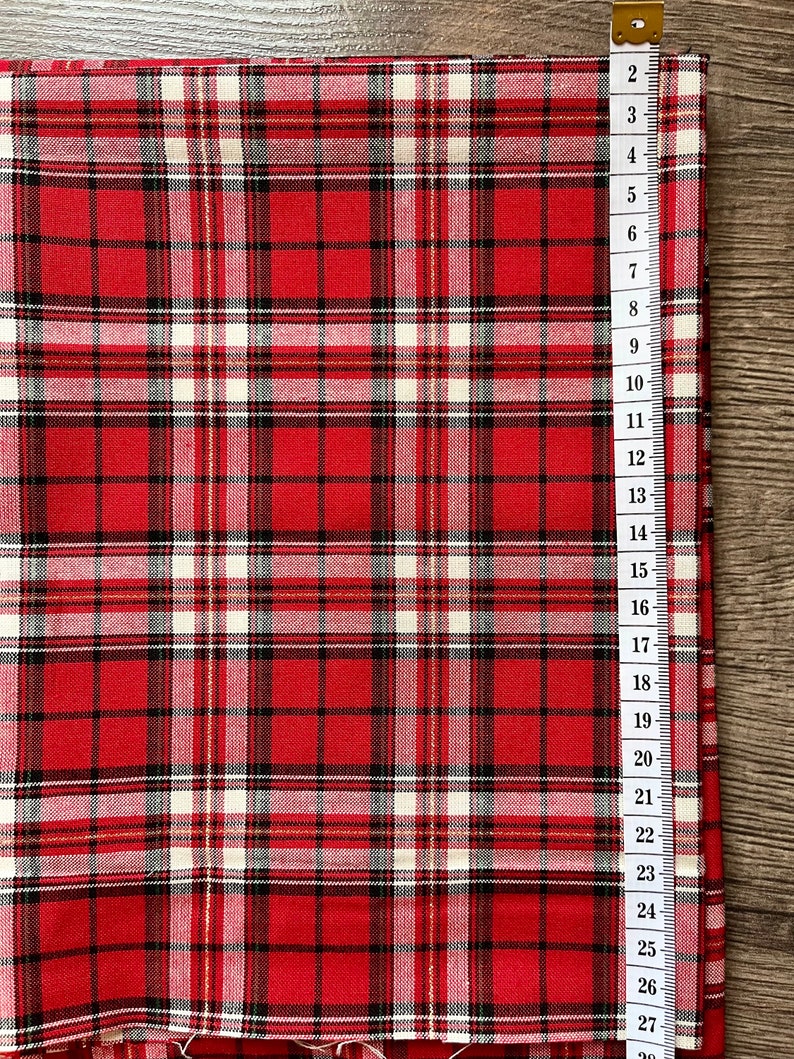 100% cotton fabric metallic gold red tartan Scottish Christmas fabric fat quarter or metre image 1