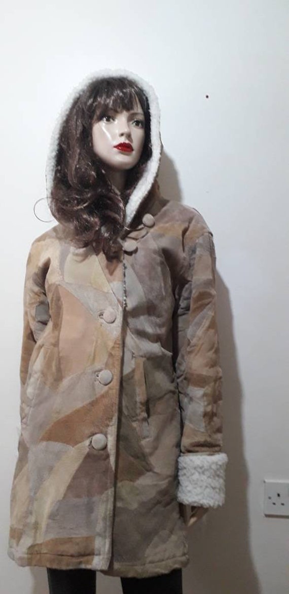 Suede patchwork coat / vintage patchwork coat/ win