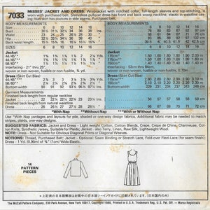 A Sleeveless, Full Skirt, Pullover Dress and Long Sleeve Wrap Jacket Sewing Pattern for Women: Size 16, Bust 38 McCall's 7033 image 3