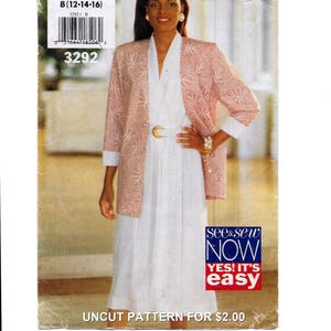 A Below Hip Jacket and Pleated V-Neckline Dress Sewing Pattern for Women: Uncut - Sizes 12-14-16, Bust 34"-38" • See & Sew 3292