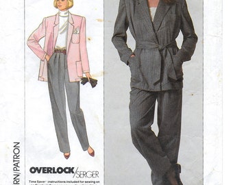 A Raised Waist Straight Leg Pants and Relaxed Fix Cross-Front Jacket Pattern for Women: Sizes 10-12-14, Bust 34-1/2"-36" • Simplicity 8294