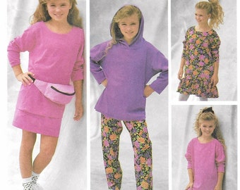 A Stretch Knit Wardrobe Pattern for Girls: Pants, Short, Skirt, Dress & Top - Uncut - Sizes 7-8-10-12-14, Breast 26"-32" • Simplicity 8195