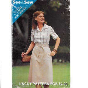A Semi-Fitted Short Sleeve Shirt and Back Wrapped A-Line Skirt Sewing Pattern for Women: Uncut - Sizes 8-10-12 • See & Sew (Butterick) 3204