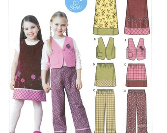 Een trui, vest, rok, broek en jojo-applique naaipatroon voor kinderen: ongesneden - maten 3-4-5-6-7-8, borst 22"-27" ~ eenvoud 5489