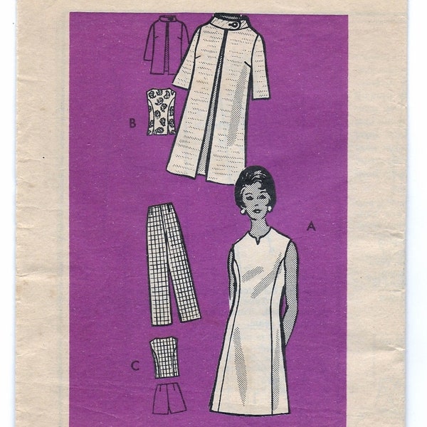 A Princess Seam Top/Dress, Straight Leg Pants/Shorts & 3/4 Sleeve Coat/Jacket Pattern for Women - Size 10, Bust 32-1/2" • Marian Martin 9346