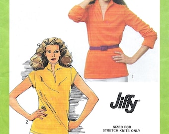 A Stretch Knit, Funnel Neckline, Long or Cap Sleeve Pullover Top Sewing Pattern for Women: Uncut - Size 10 Bust 32-1/2" • Simplicity 9467