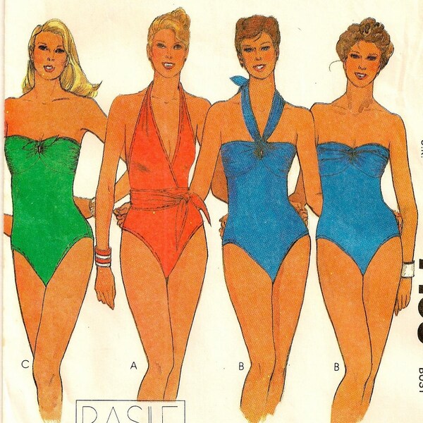 A One-Piece, High Cut Leg, Low Cut Back, Strapless or Halter-Style Bathing Suit Pattern - Uncut - Misses Size 12, Bust 34" - McCall's 7109