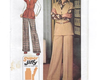 A Cap Sleeve, Tunic Length Zip Front Jacket & Wide Straight Leg Cuffed Pants Pattern for Women: Uncut - Size 12 Chest 34" • Simplicity 5739