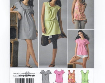 A Stretch Knit Mini-Dress and Tunic w/ Length, Sleeve & Neckline Variations Pattern for Women: Uncut - Sizes 6-8-10-12-14 ~ Simplicity 2934