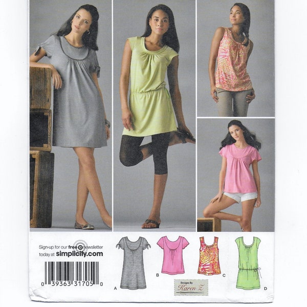 A Stretch Knit Mini-Dress and Tunic w/ Length, Sleeve & Neckline Variations Pattern for Women: Uncut - Sizes 6-8-10-12-14 ~ Simplicity 2934