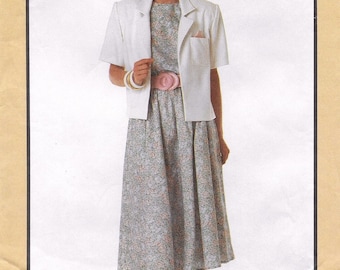 A Short Kimono Sleeve, Full Skirt Shirtwaist Dress & Short Sleeve Jacket Pattern for Women: Uncut - Sizes 6-8-10-12-14 • Simplicity 9483